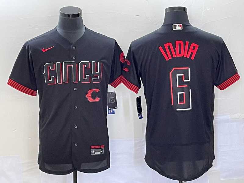 Mens Cincinnati Reds #6 Jonathan India Black 2023 City Connect Flex Base Stitched Jerseys